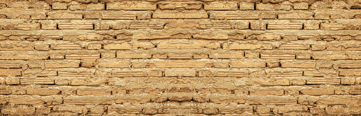 Panorama abstract background of old vintage retro style dark brown bricks wall for abstract brick background and texture.