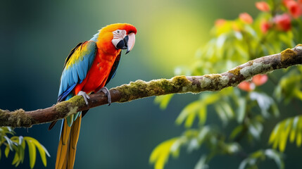 Feathered Majesty: Macaw Perched on Tree Branch, Full Body Display