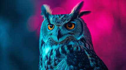 Abstract animal Owl portrait in studio with a colorful and bright background. AI Generative