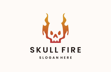 Skull fire logo icon design template vector illustration