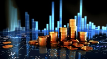 Golden coin with finance graphic background