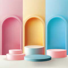 product podium set 3D background with pattern scene. Minimal wall scene mockup product stage for showcase, Banner promotion display. Abstract vector geometric