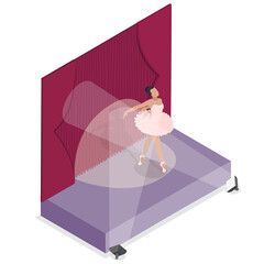 3D Isometric Flat  Conceptual Illustration of Ballet Performance, Classic Dancer on Stage © TarikVision