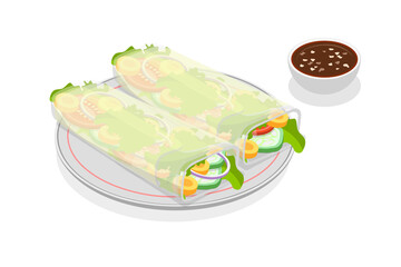 3D Isometric Flat  Conceptual Illustration of Goi Cuon, Vietnam Dish