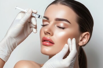Naklejka premium girl receives facial injections from a cosmetologist