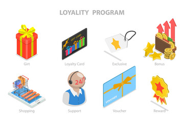 3D Isometric Flat  Conceptual Illustration of Loyality Program, Online Shopping Rewards