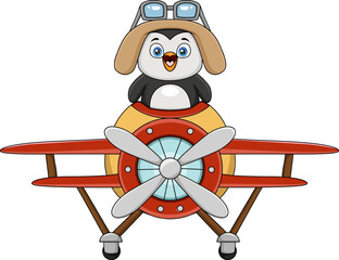 Cute penguin cartoon operating a plane