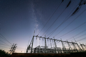 pylon and the Milky Way, The high voltage substation is under the stars