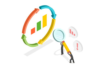 3D Isometric Flat  Conceptual Illustration of Business Cycle For Marketing, Curved Process Analysis