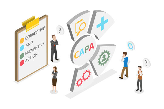 3D Isometric Flat  Conceptual Illustration of CAPA , Corrective and Preventive Action