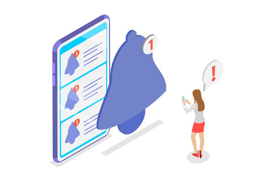 3D Isometric Flat  Conceptual Illustration of Notification, Calendar Reminder