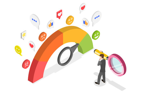 3D Isometric Flat  Conceptual Illustration of Sentiment Analysis, Consumer Feedback, Customer Review