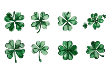 Fototapeten Hand drawn watercolor shamrock four leaf clover collection © ink drop