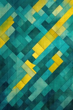 Teal and lemon zigzag geometric shapes