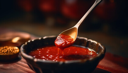 Freshness and sweetness in a homemade gourmet dessert on wooden table generated by AI