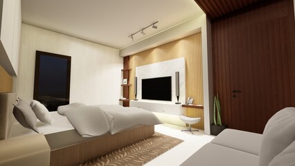 bed room 3d rendering interior side