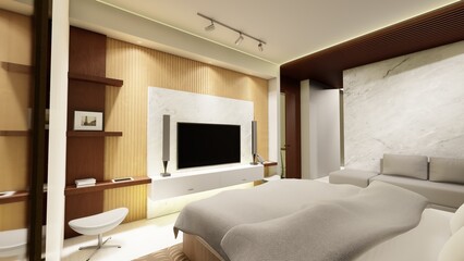 bed room 3d rendering interior side