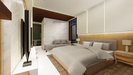 bed room 3d rendering interior side