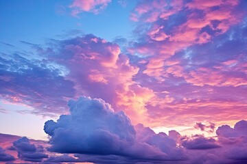 Cloudy sky at sunset with pink tones