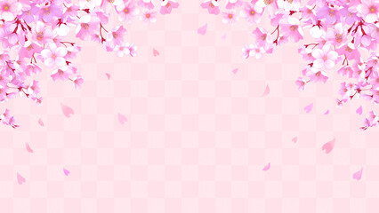 桜の和風フレーム背景　和柄　市松模様　桜吹雪　飾り枠　素材　お花見　入学　卒業　入園　卒園　入社　ひなまつり　ひな祭り　イメージ　16:9