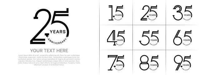 set of anniversary logotype black color for special celebration event