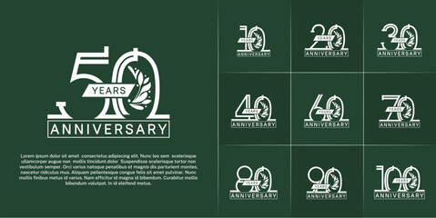 set of anniversary logotype white color with ornament for special celebration event