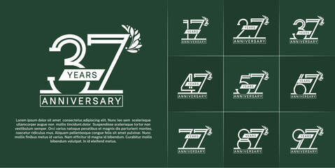 set of anniversary logotype white color with ornament for special celebration event