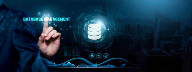 Database Management, Information Architecture, Seamless Integration, Businessman touch database management-related text on the global network cyberspace, technology and innovation concept. © AD