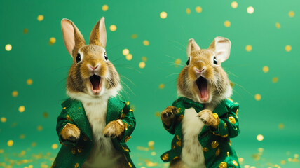 St. Patrick's Day rabbits in costume