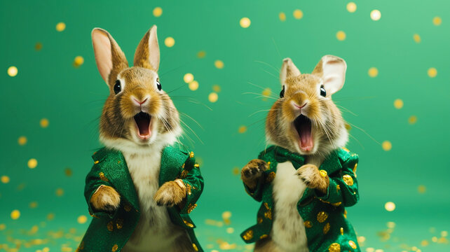 St. Patrick's Day rabbits in costume