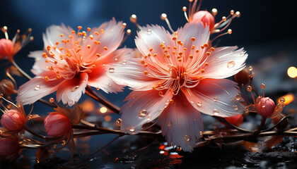 Obraz na płótnie Canvas Bright daisy petals illuminated by dew, love in nature generated by AI