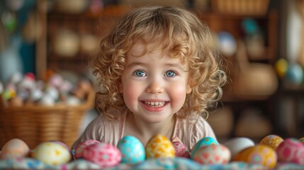 little child with easter eggs