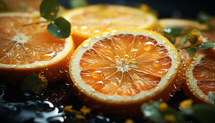 Fresh citrus fruits, nature juicy, healthy, vibrant refreshment generated by AI