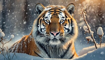 The Siberian tiger in snow.