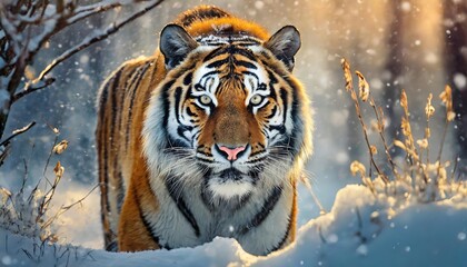 The Siberian tiger in snow.