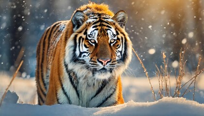 The Siberian tiger in snow.