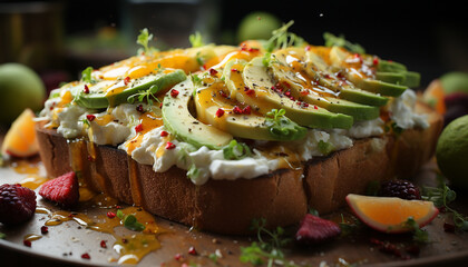 Freshness and indulgence on a plate gourmet grilled avocado sandwich generated by AI