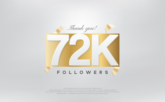 thank you 72k followers, simple design with numbers on gold paper.