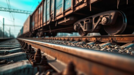 Close Up of Train on Train Track - obrazy, fototapety, plakaty