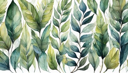 Watercolor floral collection. Illustration set with green wild leaves. - obrazy, fototapety, plakaty