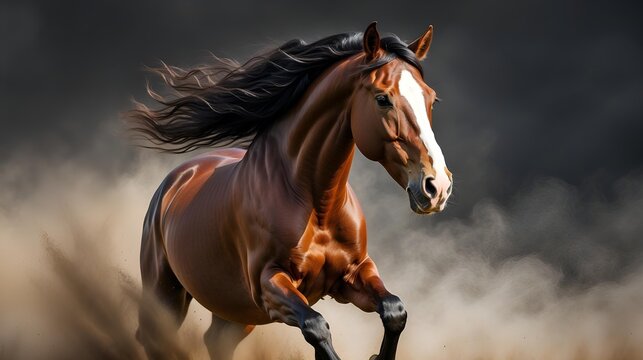 Portrait of a brown color horse running image.