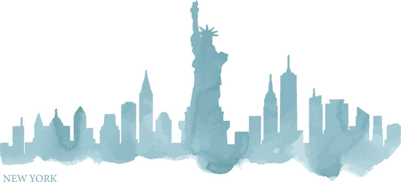 アメリカ、ニューヨークの街並みの風景による背景素材　水彩