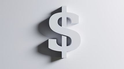 white dollar symbol on white background on white background with a shadow.