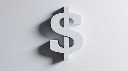 Obraz premium white dollar symbol on white background on white background with a shadow.
