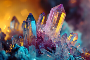 Crystals under the microscope. Purple precious gemstone