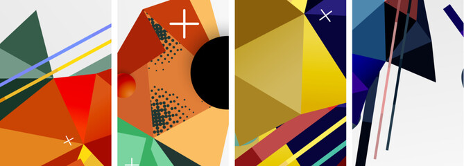 Geometric elements in abstract poster composition set. Vector illustration For Wallpaper, Banner, Background, Card, Book Illustration, landing page