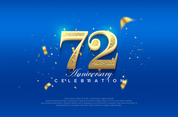 Premium vector 72nd anniversary celebration background with fancy numeral glitter. Premium vector background for greeting and celebration.