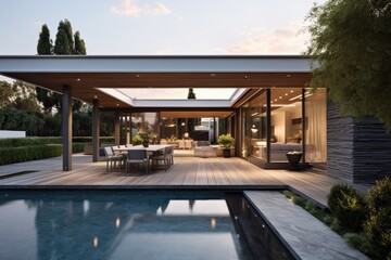 Fototapeta premium Trendy home with a deck overlooking the garden