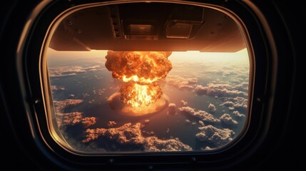 Nuclear explosion seen from the window of an airplane - obrazy, fototapety, plakaty