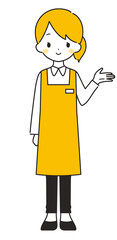 オレンジ色｜案内する女性店員｜左手